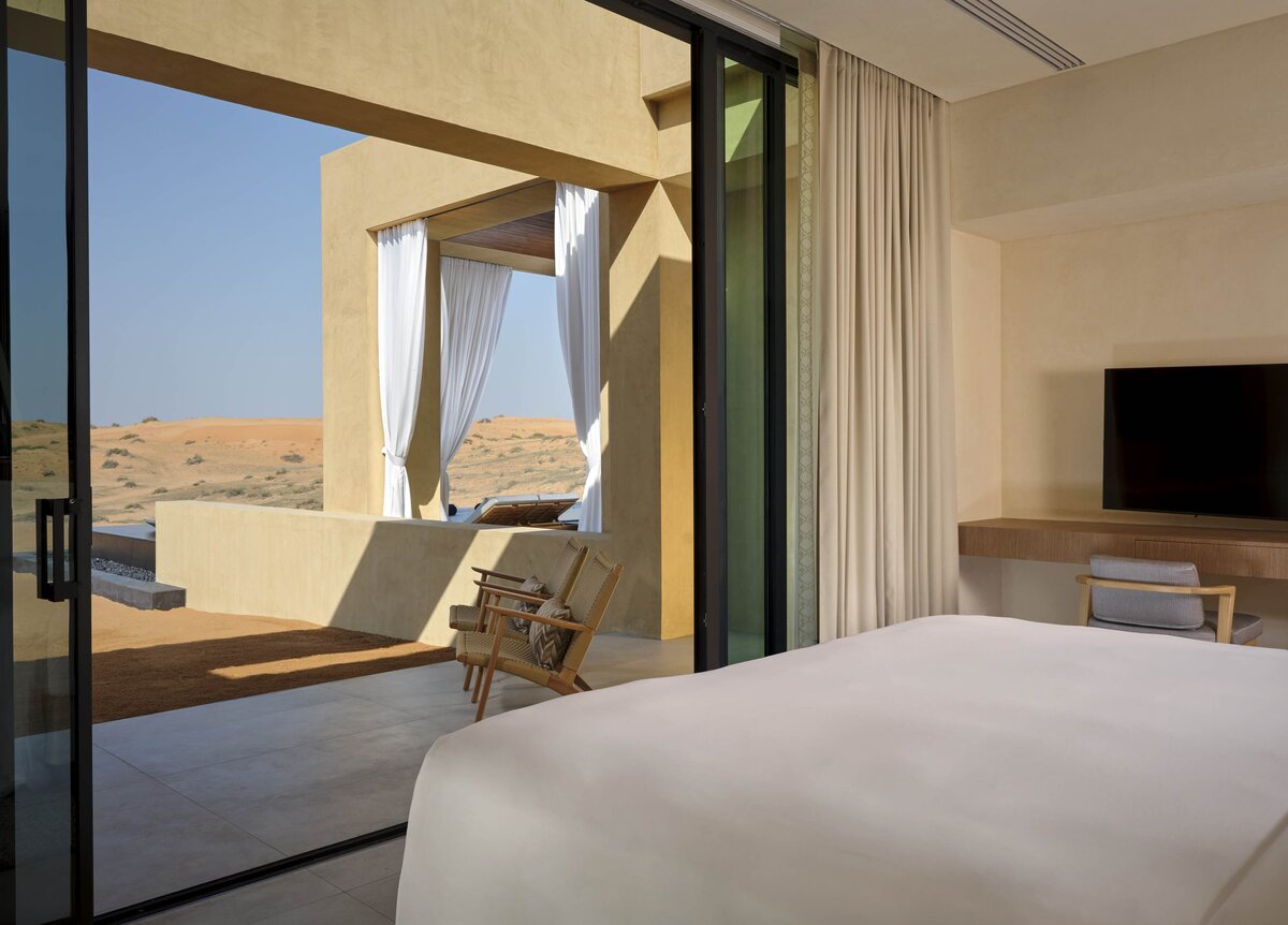 The Ritz-Carlton Al Wadi Desert, master bedroom view