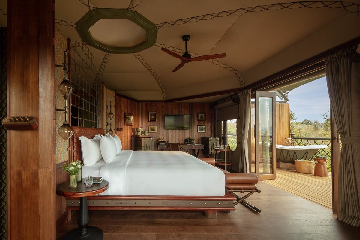 Anantara Golden Triangle resort, Mekong Explorer Tent bedroom with terrace
