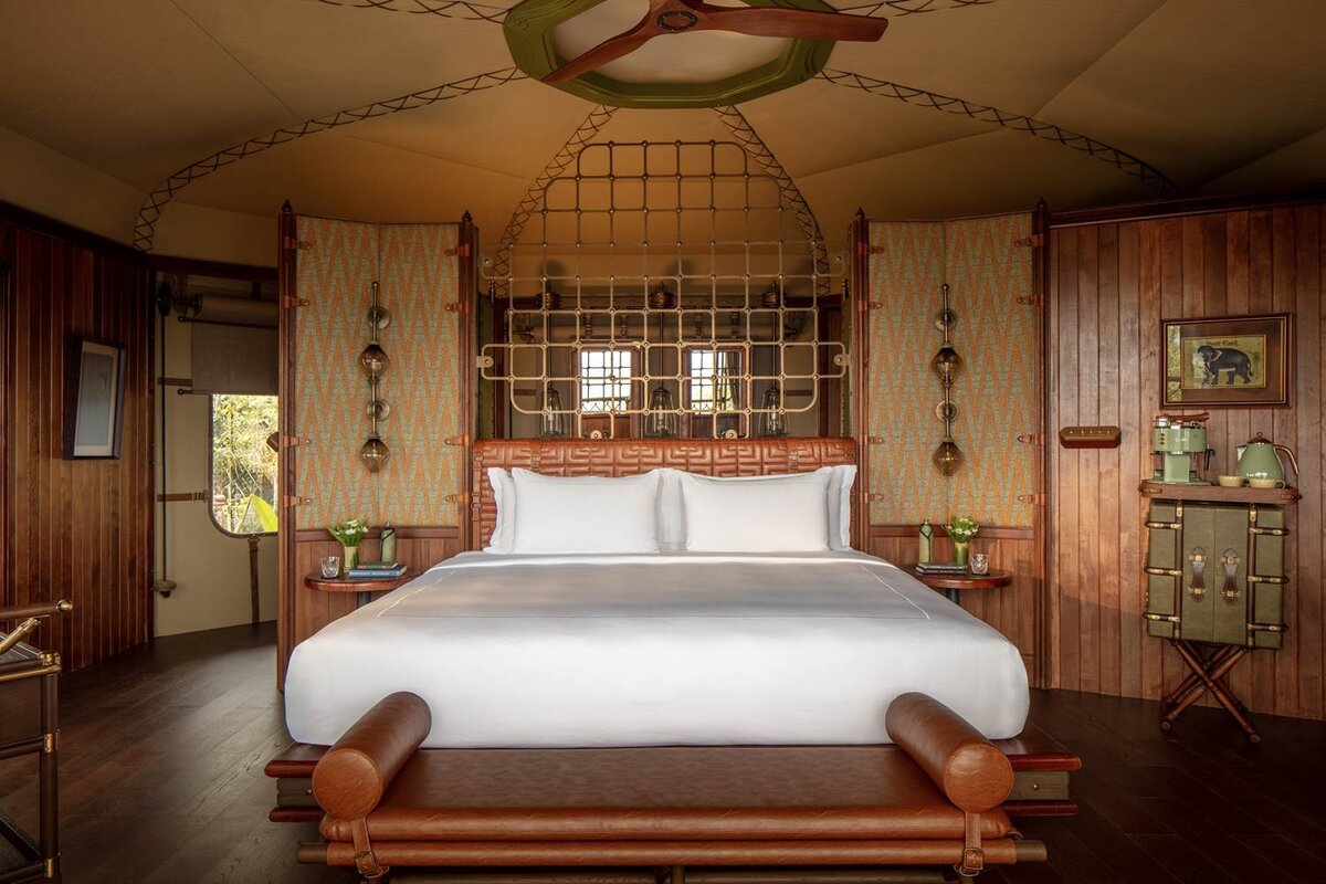 Anantara Golden Triangle resort, Mekong Explorer Tent bedroom