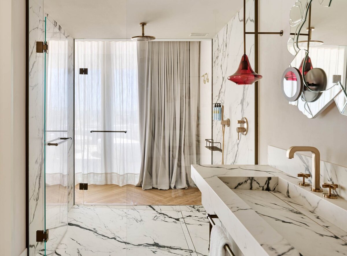 SLS Barcelona, Spain, marble bathroom